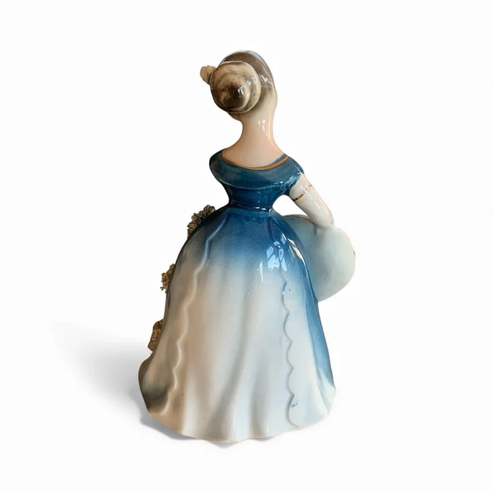 Vintage Porcelain Southern Bell Figurine, Blue & Pink Dress Flowers Matching Hat